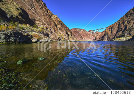 Colorado River Canyon Water and Bridge Near Boulder City Nevada Colorado River Canyon Water and Bridge Near Boulder City Nevada 138493618