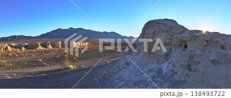 Tule Springs Fossil Beds Panoramic Landscape with Sunburst and Distant Mountains 138493722