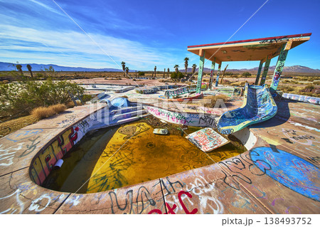 Abandoned Lake Dolores Water Park Graffiti Covered Pools and Slides Desert California 138493752