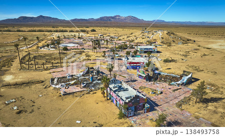 Aerial Abandoned Lake Dolores Water Park Graffiti Ruins and Desert Landscape California Aerial Abandoned Lake Dolores Water Park Graffiti Ruins and Desert Landscape California 138493758