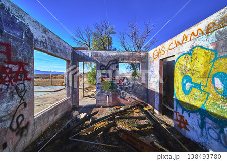 Abandoned Graffiti Covered Building Interior at Lake Dolores Water Park California Abandoned Graffiti Covered Building Interior at Lake Dolores Water Park California 138493780