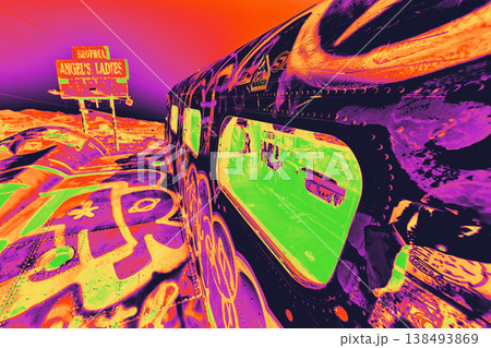 Infrared Gradient Map Abandoned Airplane Graffiti and Vintage Sign Nevada Desert Infrared Gradient Map Abandoned Airplane Graffiti and Vintage Sign Nevada Desert 138493869
