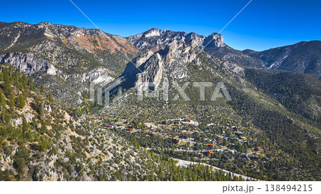 Aerial Mt Charleston Mountain Peaks Forest and Residential Community Nevada 138494215