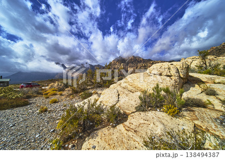 Red Rock Canyon Keystone Thrust Trail Dramatic Sky and Desert Landscape Nevada 138494387