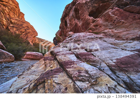 Red Rock Canyon Dramatic Sandstone Formations and Blue Sky Nevada Desert Landscape 138494391