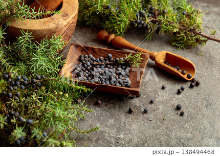 Juniper branches with fresh berries. Juniper branches with fresh berries. 138494468
