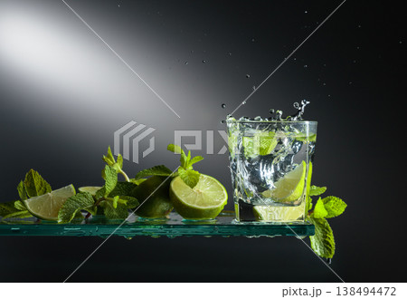 Cocktail mojito with lime slices and mint. Cocktail mojito with lime slices and mint. 138494472