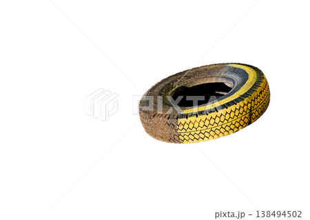 Car old tire used to create flower beds,street decor,fence 138494502