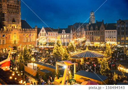 Christmas market decorated and illuminated in Bruges, Belgium. Christmas market decorated and illuminated in Bruges, Belgium. 138494543