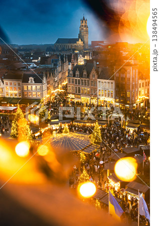 Christmas market decorated and illuminated in Bruges, Belgium. Christmas market decorated and illuminated in Bruges, Belgium. 138494565