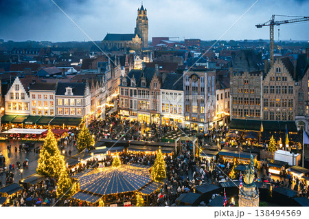 Christmas market decorated and illuminated in Bruges, Belgium. Christmas market decorated and illuminated in Bruges, Belgium. 138494569