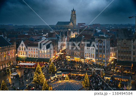 Christmas market decorated and illuminated in Bruges, Belgium. 138494584