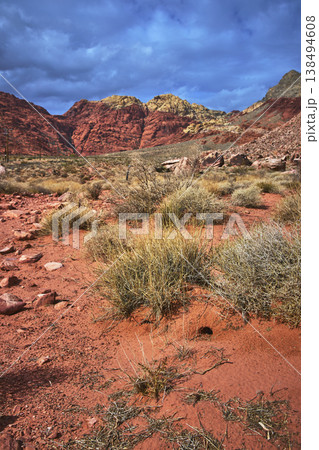 Red Rock Canyon Desert Landscape with Tarantula Hole and Dramatic Sky Red Rock Canyon Desert Landscape with Tarantula Hole and Dramatic Sky 138494608
