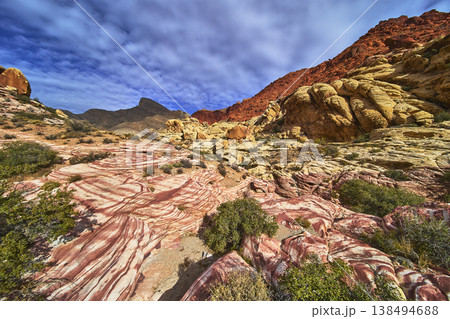 Red Rock Canyon Banded Sandstone Turtlehead Peak and Desert Landscape Nevada Red Rock Canyon Banded Sandstone Turtlehead Peak and Desert Landscape Nevada 138494688