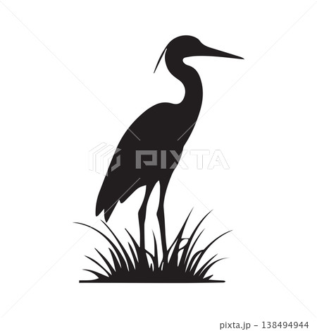 Elegant Minimalist Heron Bird Silhouette Modern Vector Logo 138494944