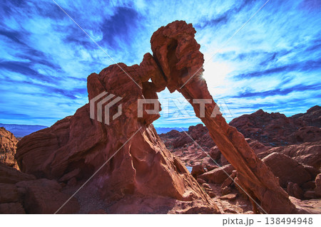 Elephant Rock Formation Sunburst and Red Sandstone in Valley of Fire Nevada 138494948