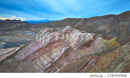 Aerial Colorful Desert Ridge and Layered Mountains Near Lake Mead Nevada 138494966