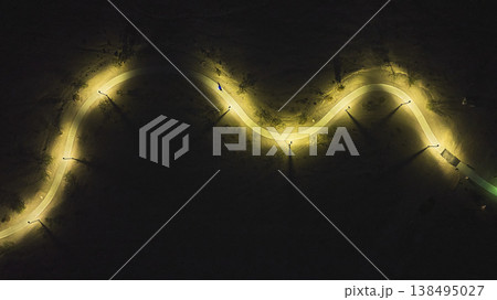Aerial Illuminated Walking Path at Night Lone Mountain Park Las Vegas Top Down Aerial Illuminated Walking Path at Night Lone Mountain Park Las Vegas Top Down 138495027