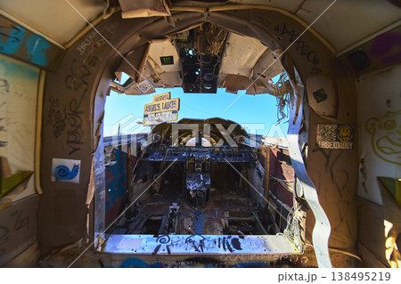 Abandoned Airplane Cockpit Urban Graffiti and Desert Brothel Sign in Nevada Abandoned Airplane Cockpit Urban Graffiti and Desert Brothel Sign in Nevada 138495219