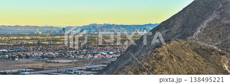Aerial Las Vegas Strip Panorama with Lone Mountain and Suburban Neighborhoods 138495221