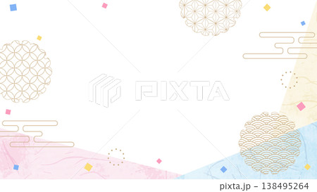 和風のデザインフレーム、和紙、紙吹雪、和柄のデコレーション、背景、16:9サイズ 和風のデザインフレーム、和紙、紙吹雪、和柄のデコレーション、背景、16:9サイズ 138495264