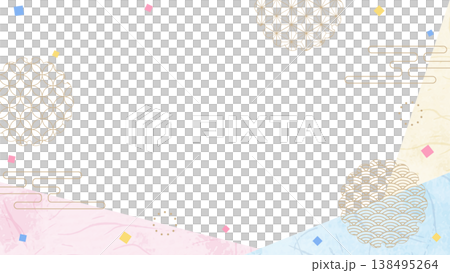 和風のデザインフレーム、和紙、紙吹雪、和柄のデコレーション、背景、16:9サイズ 和風のデザインフレーム、和紙、紙吹雪、和柄のデコレーション、背景、16:9サイズ 138495264