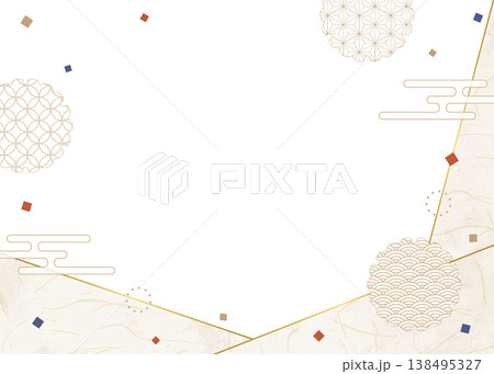和風のデザインフレーム、和紙、紙吹雪、和柄のデコレーション、背景 138495327