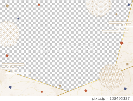 和風のデザインフレーム、和紙、紙吹雪、和柄のデコレーション、背景 138495327