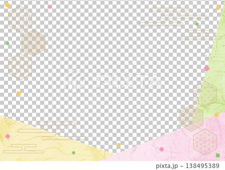 和風のデザインフレーム、和紙、紙吹雪、和柄のデコレーション、背景 138495389