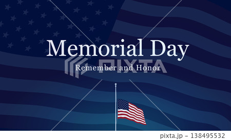 US Memorial day banner with US flag and remember and honor text. Half-staff of the American flag. US Memorial day banner with US flag and remember and honor text. Half-staff of the American flag. 138495532
