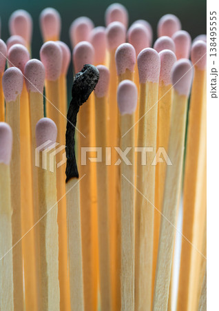 Group of pink matches and a burned match, burnout abstract concept 138495555
