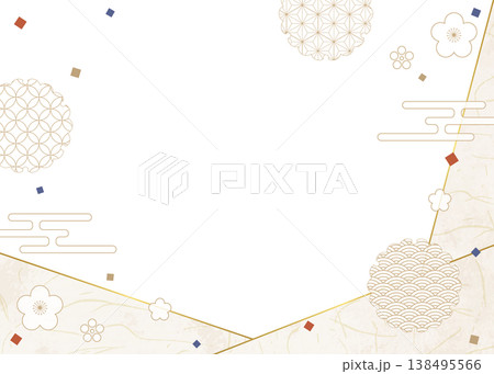 和風のデザインフレーム、和紙、紙吹雪、和柄のデコレーション、背景 138495566
