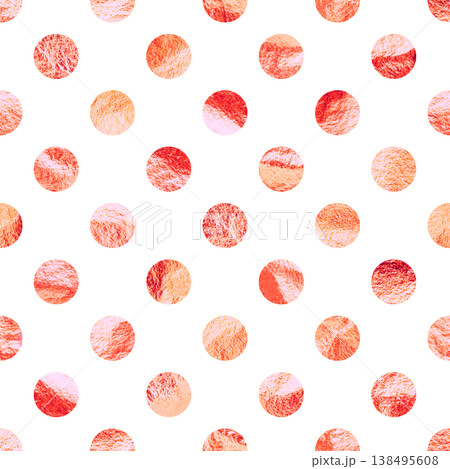 Rose gold foil seamless texture, shiny handmade circles. Golden glittering pattern. Shining hand drawn background. Wedding, greeting card decoration. Modern minimalist art. Vector illustration 138495608