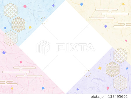 和風のデザインフレーム、和紙、紙吹雪、和柄のデコレーション、背景 和風のデザインフレーム、和紙、紙吹雪、和柄のデコレーション、背景 138495692