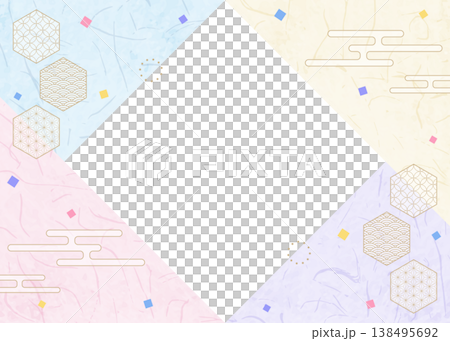 和風のデザインフレーム、和紙、紙吹雪、和柄のデコレーション、背景 和風のデザインフレーム、和紙、紙吹雪、和柄のデコレーション、背景 138495692