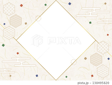 和風のデザインフレーム、和紙、紙吹雪、和柄のデコレーション、背景 138495820
