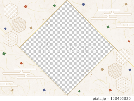 和風のデザインフレーム、和紙、紙吹雪、和柄のデコレーション、背景 138495820