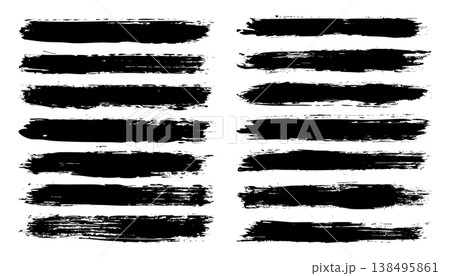 Long grunge brush strokes, lines, ink smudges, hand-drawn scribble shapes. Handmade sketchy marks, stains, charcoal streaks. Paint textures, dry brush effect. Marker underline. Vector illustration 138495861