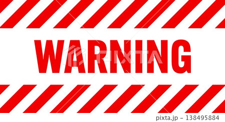 Warning sign with red and white diagonal lines. Attention, danger or caution symbol. Construction site signage, road safety notice, hazard banner, security alert shield. Vector illustration 138495884