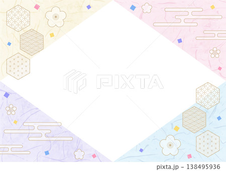 和風のデザインフレーム、和紙、紙吹雪、和柄のデコレーション、背景 138495936