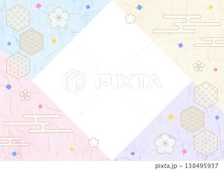 和風のデザインフレーム、和紙、紙吹雪、和柄のデコレーション、背景 138495937
