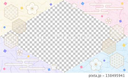日式設計相框,和紙,彩紙屑,日式圖案裝飾,背景,16:9 尺寸 日式設計相框,和紙,彩紙屑,日式圖案裝飾,背景,16:9 尺寸 138495941