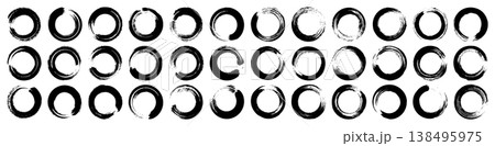Grunge circles, brush strokes, lines, ink smudges, hand-drawn scribble shapes. Handmade sketchy marks, acrylic stains, charcoal streaks. Paint textures, dry brush effect. Vector illustration 138495975