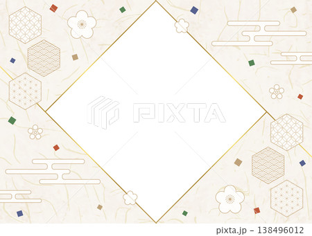 和風のデザインフレーム、和紙、紙吹雪、和柄のデコレーション、背景 138496012