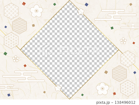 和風のデザインフレーム、和紙、紙吹雪、和柄のデコレーション、背景 138496012