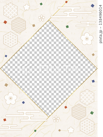 和風のデザインフレーム、和紙、紙吹雪、和柄のデコレーション、背景、縦向き 138496014