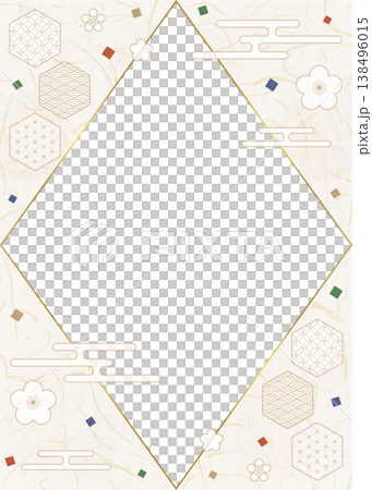 和風のデザインフレーム、和紙、紙吹雪、和柄のデコレーション、背景、縦向き 138496015