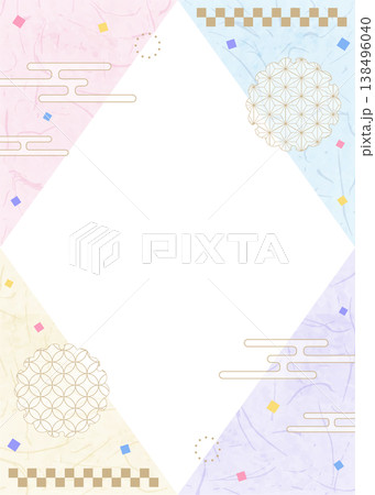 和風のデザインフレーム、和紙、紙吹雪、和柄のデコレーション、背景、縦向き 138496040