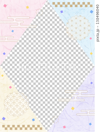 和風のデザインフレーム、和紙、紙吹雪、和柄のデコレーション、背景、縦向き 138496040
