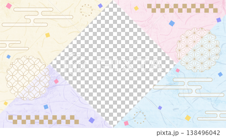 日式設計相框，和紙，彩紙屑，日式圖案裝飾，背景，16:9 尺寸 138496042